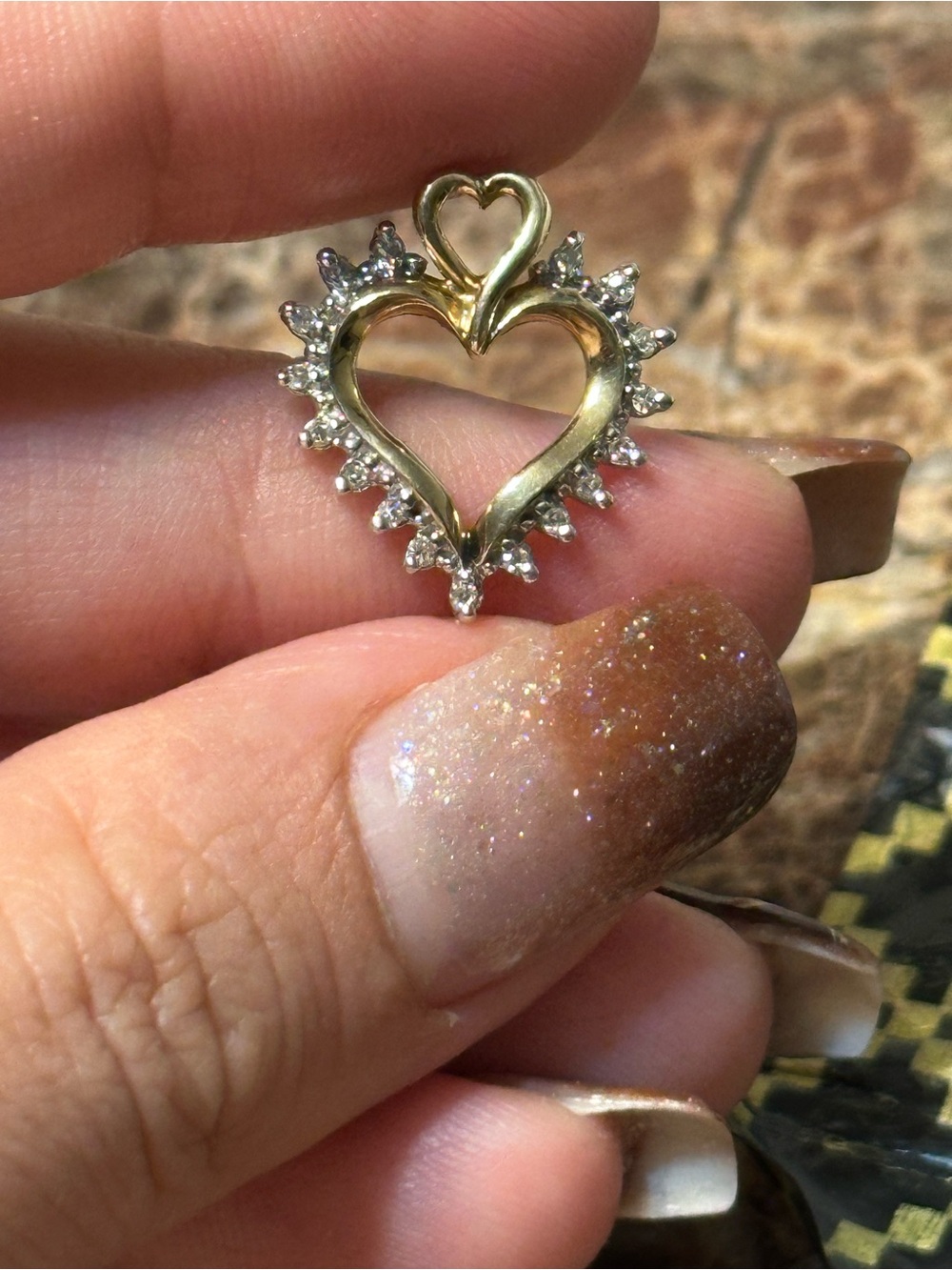 Gold Heart Pendant with Clear Stones - Women's Jewelry